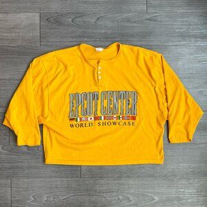 Vtg 80s EPCOT Center World Showcase Disney World Cropped 3/4 Henley Top Size L